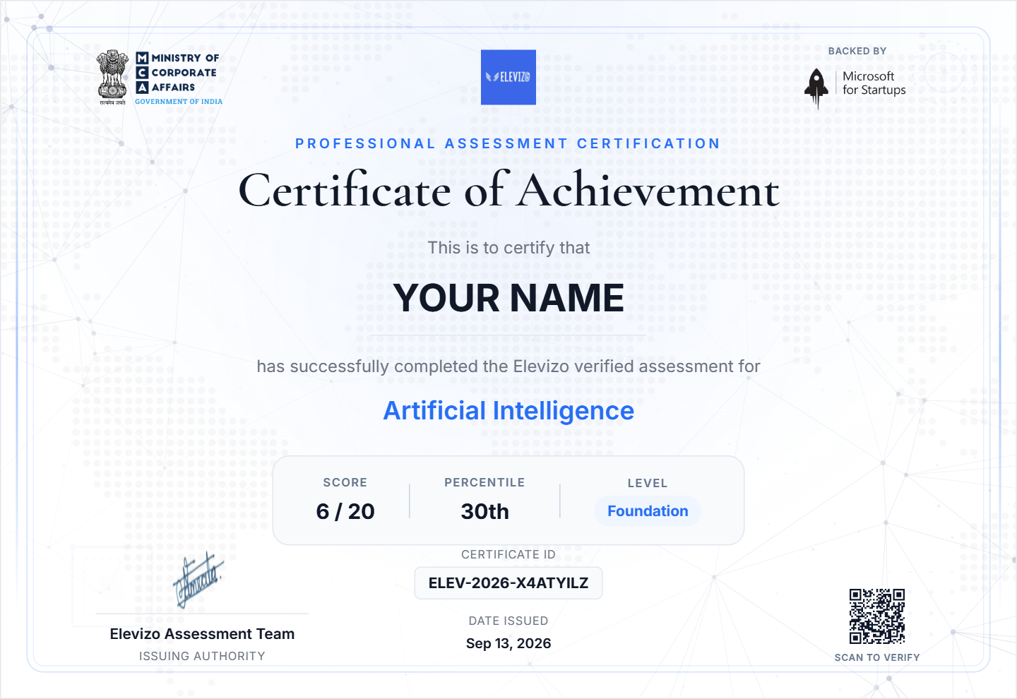 Sample certificate